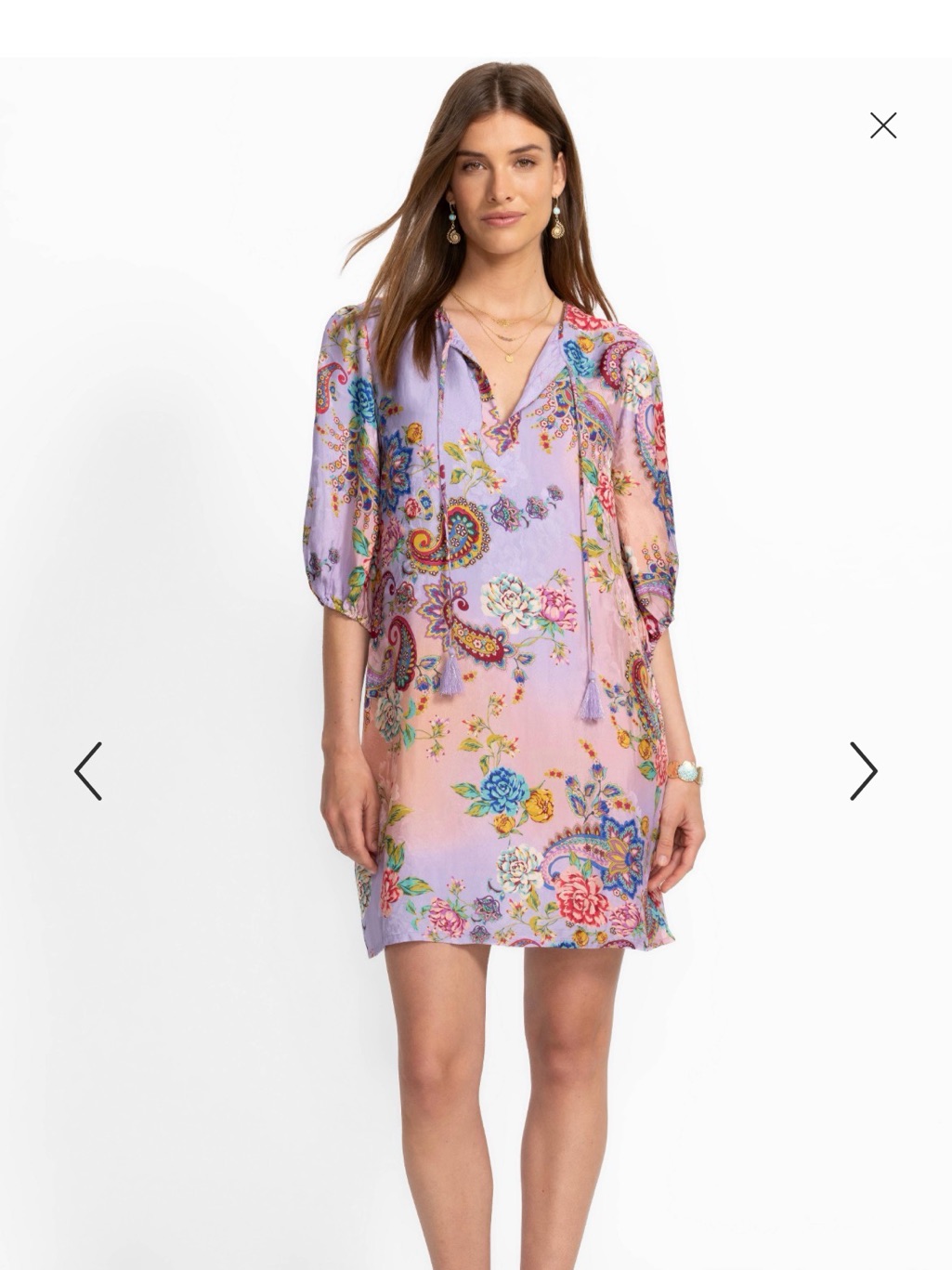 Johnny Was Lavender Pink Paisley Floral Long Sleeve Tunic Dress